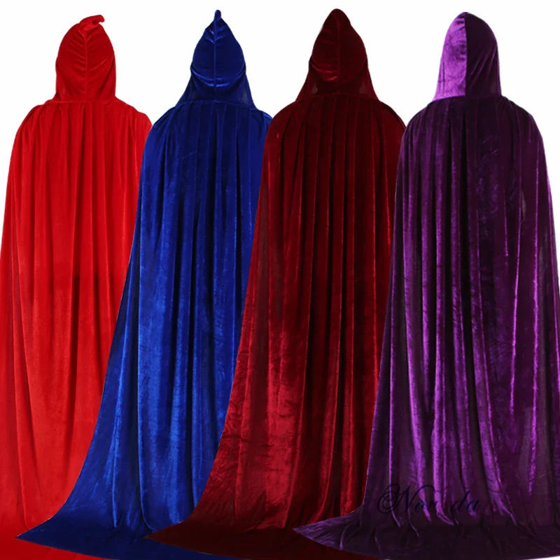 Adult Kids Halloween Velvet Cloak Cape Hooded Medieval Costume Witch Wicca Vampire Elf Purim Carnival Party