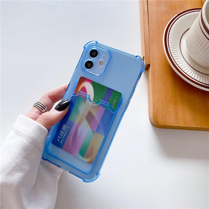 Transparent Wallet Case For iPhone 14 13 12 Pro Max Mini  Shockproof Cover with Card Slots Pockets Slim Fit Thin Protective Soft Shock-Absorbing Lightweight Wallet Case Stevvex
