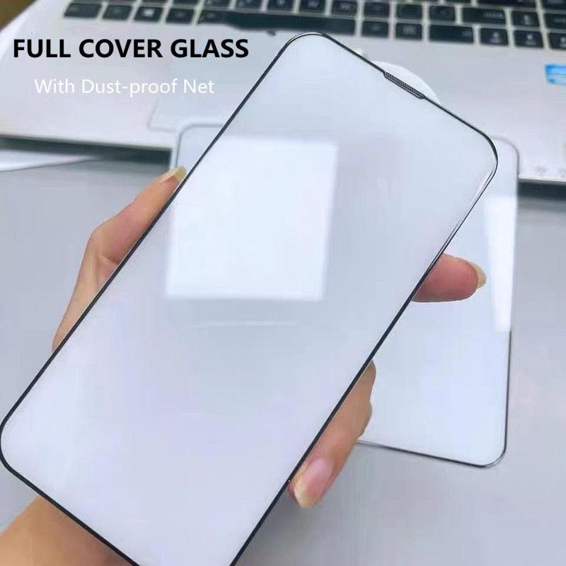 3Pcs Dust Net Protective Glass For iPhone 13 12 11 Pro XS Max XR 12 Mini Full Cover Protector Tempered Glass on iphone 13 14 Pro  Soft Flexible Ceramic Film Screen Protector Compatible with iPhone Stevvex