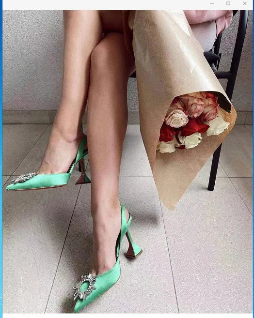 New Fashionable Half Slippers Women's Sandals Fashionable Sparkling Rhinestones Satin Wine Glass Heel Shoes Closed-Toe Slippers Lootquake LLC