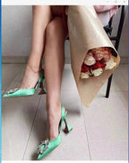 New Fashionable Half Slippers Women's Sandals Fashionable Sparkling Rhinestones Satin Wine Glass Heel Shoes Closed-Toe Slippers Lootquake LLC