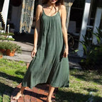 Casual 100% Cotton Summer Women's Long Dress Loose Solid Sleeveless Backless Streetwear Elegant  Female Dress Vestidos Robe Lootquake LLC