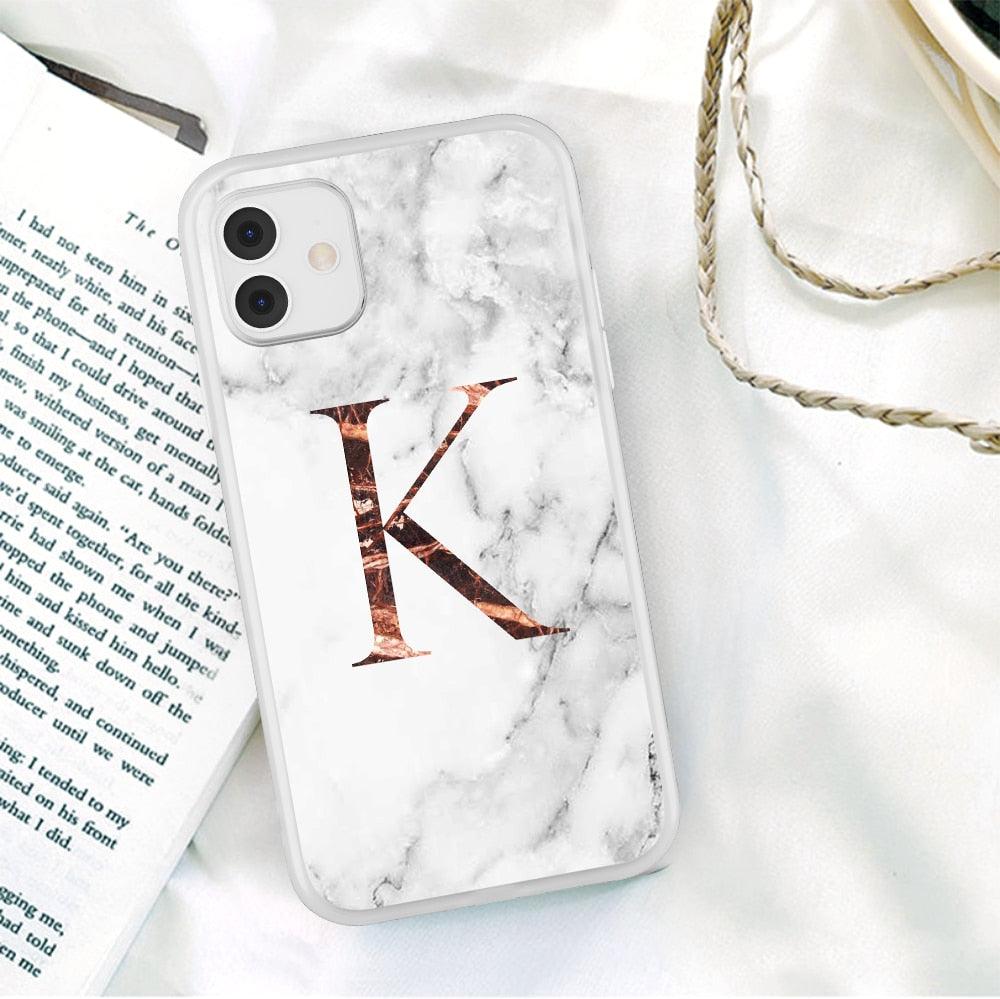 White A-Z Marble Texture Phone Cover For Iphone 12 Mini Soft Silicone Back Case Solid Name Phone Case Luxury Screen Camera Protection Shockproof Soft Cover Stevvex