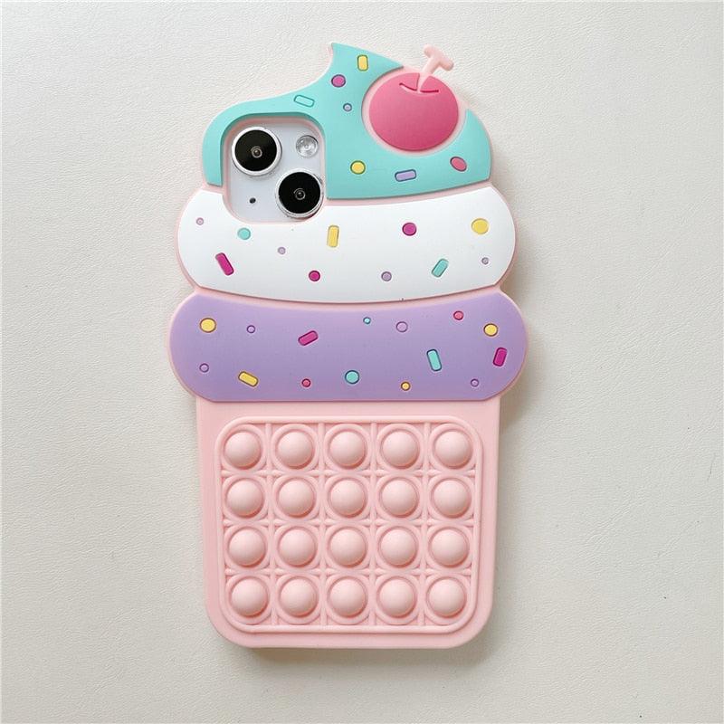 3D Delicious Cherry Ice Cream Silicone Phone Case For iphone 13 12 11 Pro Max Xs Xr 7 8 Plus X Se finger bubble game soft cover 3D Cartoon Cupcake Shape Soft Silicone Full Protection Shockproof Case Stevvex