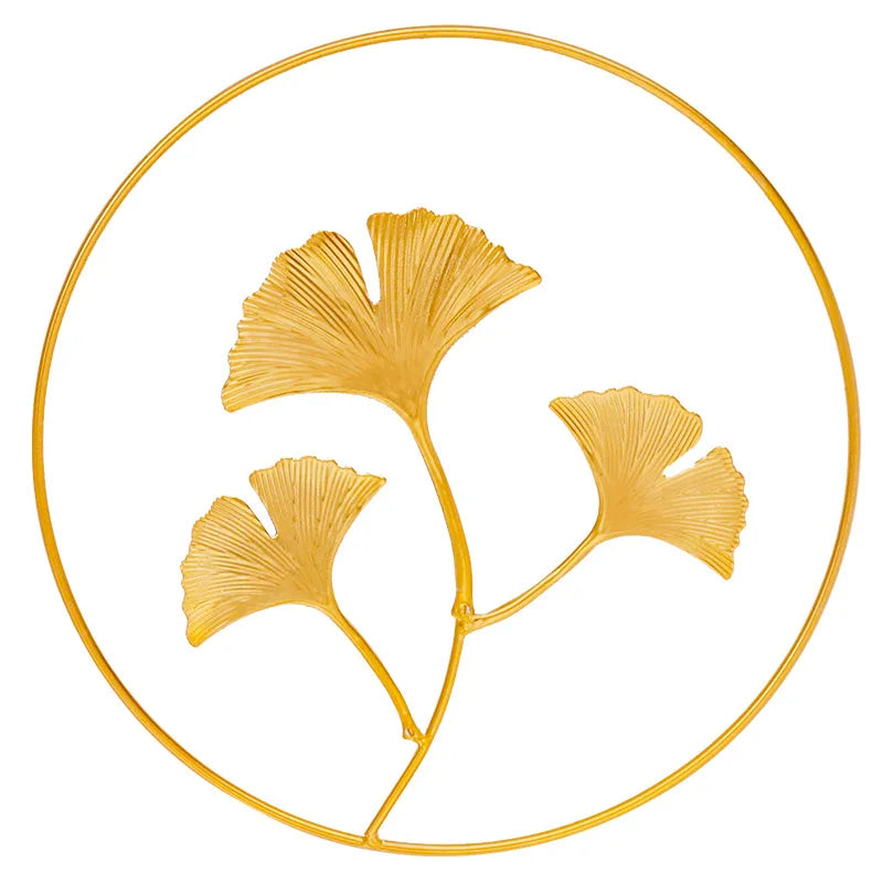Ginkgo Leaf Metal Wall Decor Pendants Wrought Iron Wall Hanging Ornament Retro Nordic Room Decor Home Decoration Accessories Pi-Mart