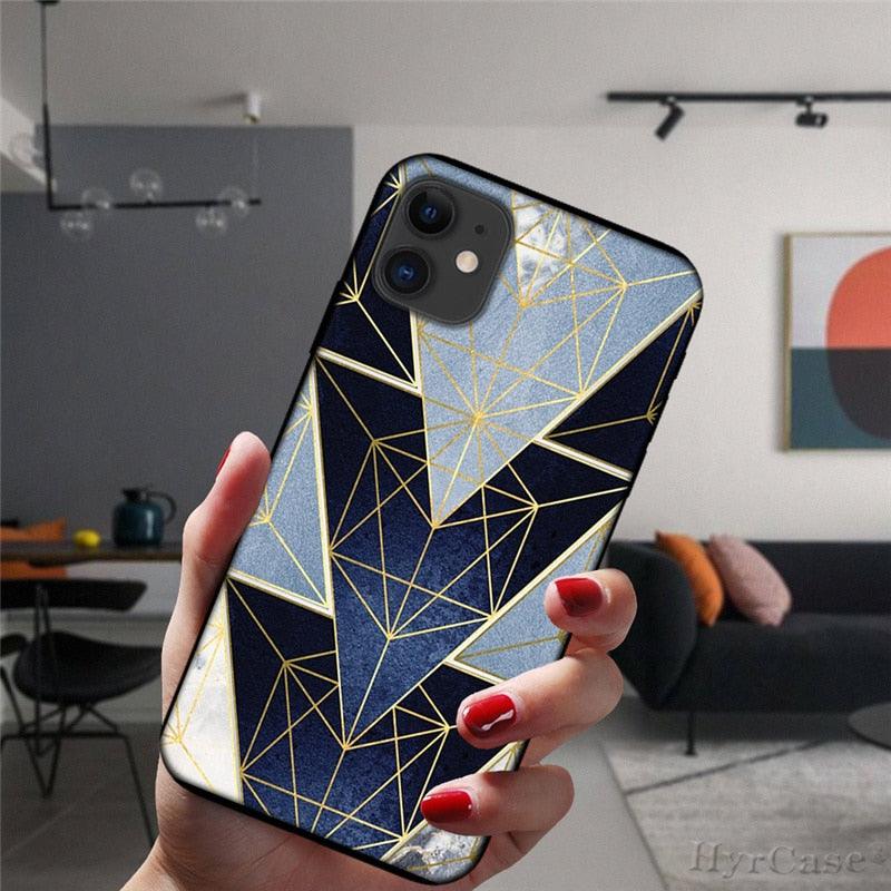 Unique Abstract Ultra Thin Sparkle Soft Silicone Case For iPhone XS Max 8 7 Plus X XR 6 6S 5S Mini Black Phone Case Marble Geometric Art Soft Silicone Cover Stevvex
