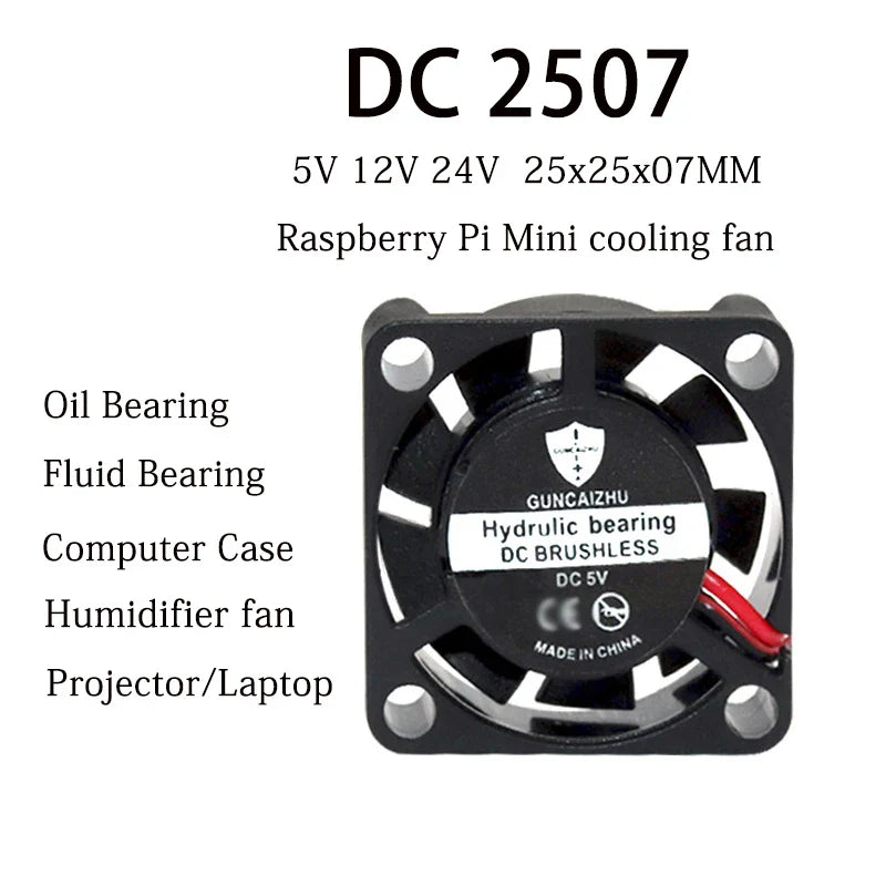NEW 2507 Fan 25x25x7MM Oil Bearing  DC 5V 12V 24V 10028RPM 0.06A Humidifier Raspberry Pie Aroma With 2PIN Lootquake LLC