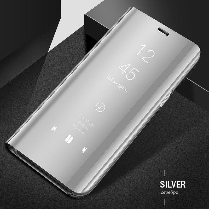 Smart Flip Phone Case For iPhone X XR XS 5 5S SE 7 8 6 6S Plus 11 12 13 Mini Pro Max 2020 Mirror Window Standing Holder Cover  Mirror Screen Smart Plating Case 360 Full Body Ultra Thin Intelligent Protective Case Stevvex