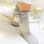 Non-slip Cotton Princess Knee High Long Skin-friendly Socks With Bow Mesh Newborn For Baby Girls Stevvex