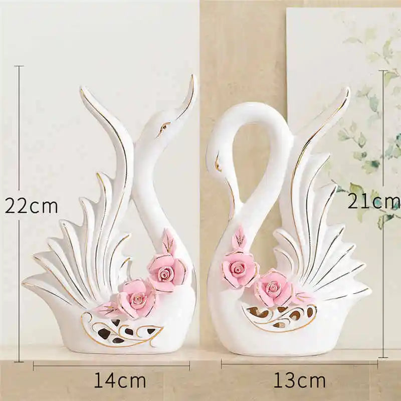 2PCS Swan Statue Pretty Creative Swan Sculpture Figurines Ceramic Crafts Art Home Decoration Accessories1 Pair Wedding Gift Lootquake LLC