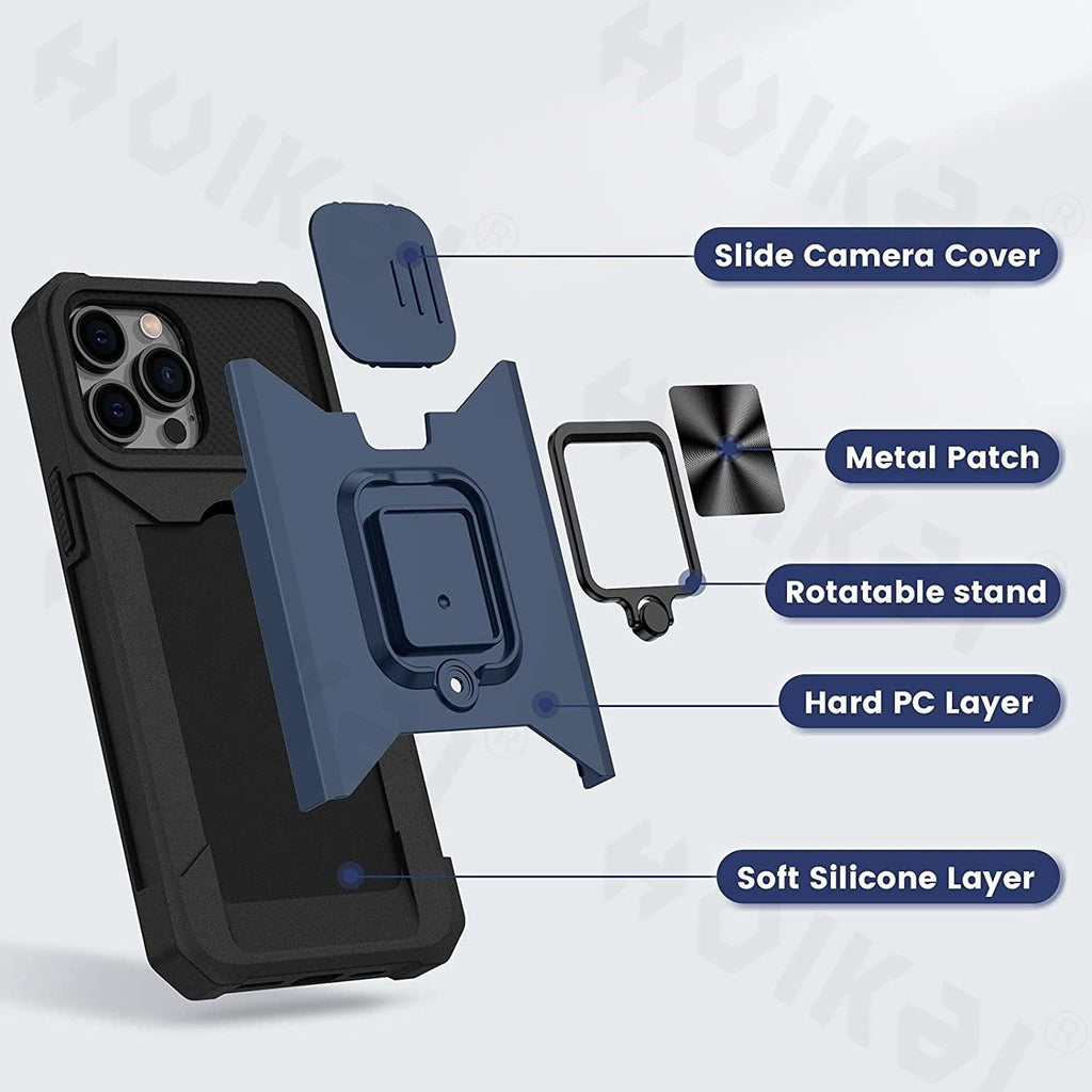 Slide Camera Cover Kickstand Card Wallet Case for iPhone11 X XS 8  Shockproof Protective Phone Case  Wallet Case for iPhone With Sliding Camera Case With Kickstand Magnetic Adjustable Ring Holder Stevvex