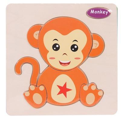 Baby Toys Wooden 3D Puzzle Cartoon Animal Intelligence Kids Educational Brain Teaser Children Tangram Shapes Learning - SJB-DIAMOND ELITES