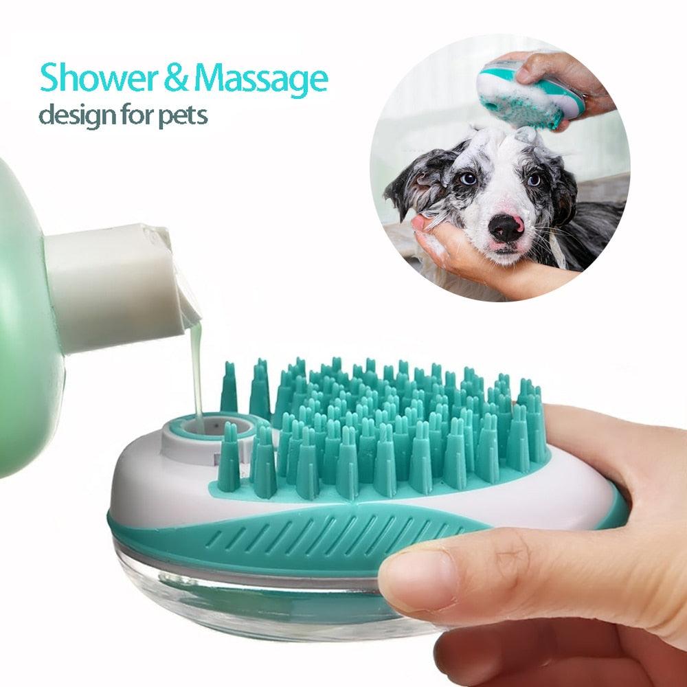 Pet Dog Cat Bath Brush 2-in-1 Pet  Massage Comb Soft Silicone Pet Shower Hair Grooming Comb Dog Cleaning Tool Pet Supplies Pet Brush Bath Massage Brush Shampoo Dispenser for Pet Stevvex
