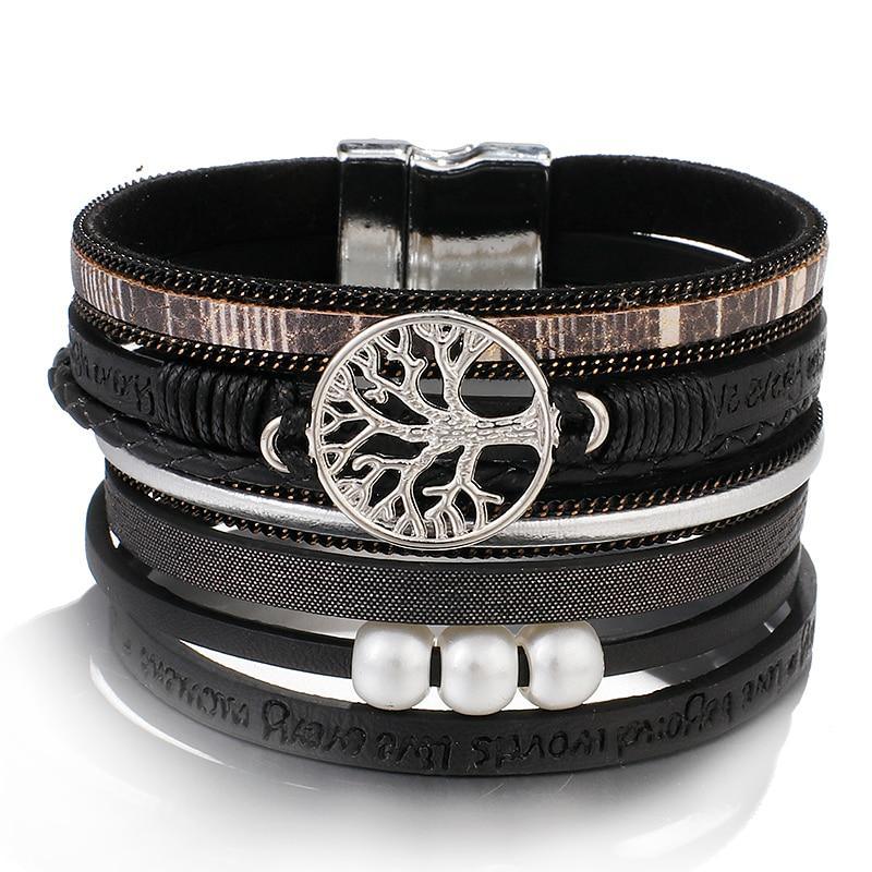 NEW2020 Handmade Luxury Fashion Modern Amazing Charm Pearl Life of tree Leather Bracelets For Women And Man - SJB-DIAMOND ELITES