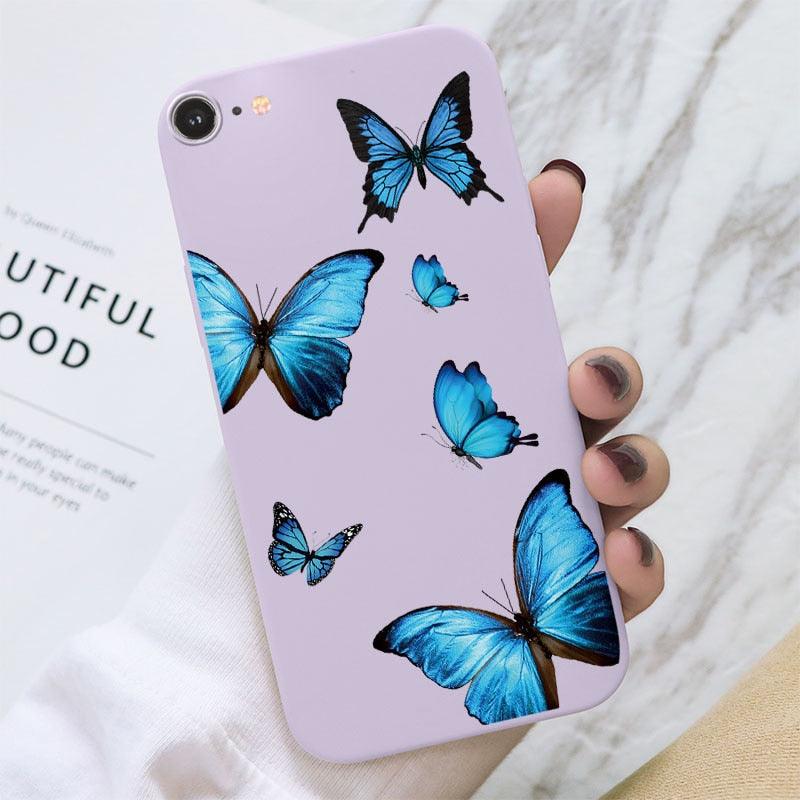 Butterfly Pattern Design Trendy Mobile Phone Case Protective Case For iPhone 7 8 SE 2020 Flower Cartoon Celular Case For iPhone7 8 SE2020 se 2020 se2020 A1778 A1660 A1779 Silicon Matte TPU Cover Stevvex