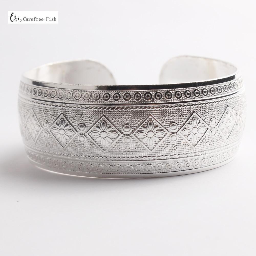 Big Elegant Luxury Amazing Classic Fashion Flower Metal Tibetan Indian Silver Vintage Retro Fashion Cuff Bracelet Bangle For Woman With Details of Animals - SJB-DIAMOND ELITES