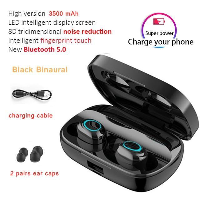 STEVVEX 3500mAh LED Bluetooth Wireless Earphones Headphones Earbuds TWS Touch Control Sport Headset Noise Cancel Earphone Headphone - SJB-DIAMOND ELITES