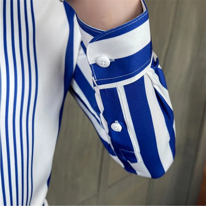 British Style Striped Shirts Mens Long Sleeve Business Formal Dress Shirt Casual Slim Fit Dress Streetwear Social Party Clothing Lootquake LLC