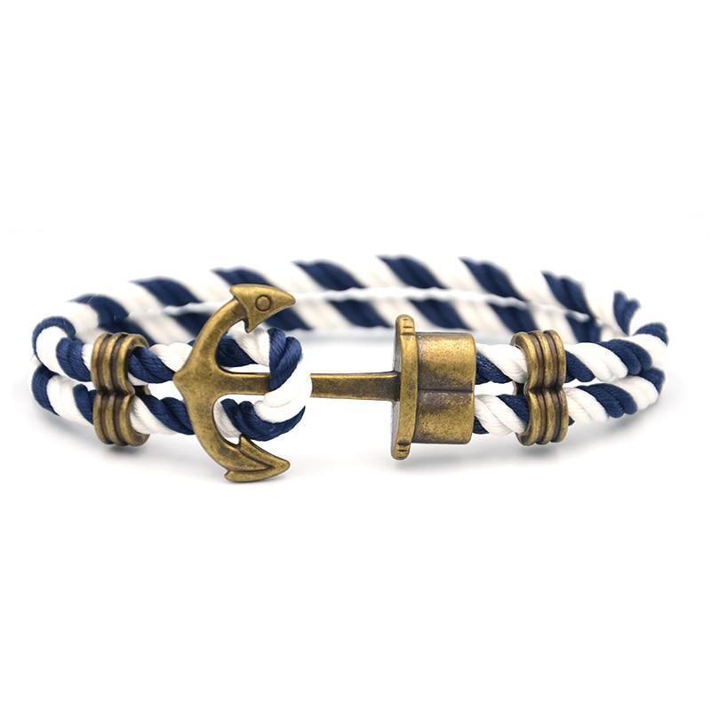 Men Modern Anchor Bracelet Luxury Made Of Elegant Nylon In Luxury Navy Blue-White Anchor Made Of Brass Great Jewelry - SJB-DIAMOND ELITES