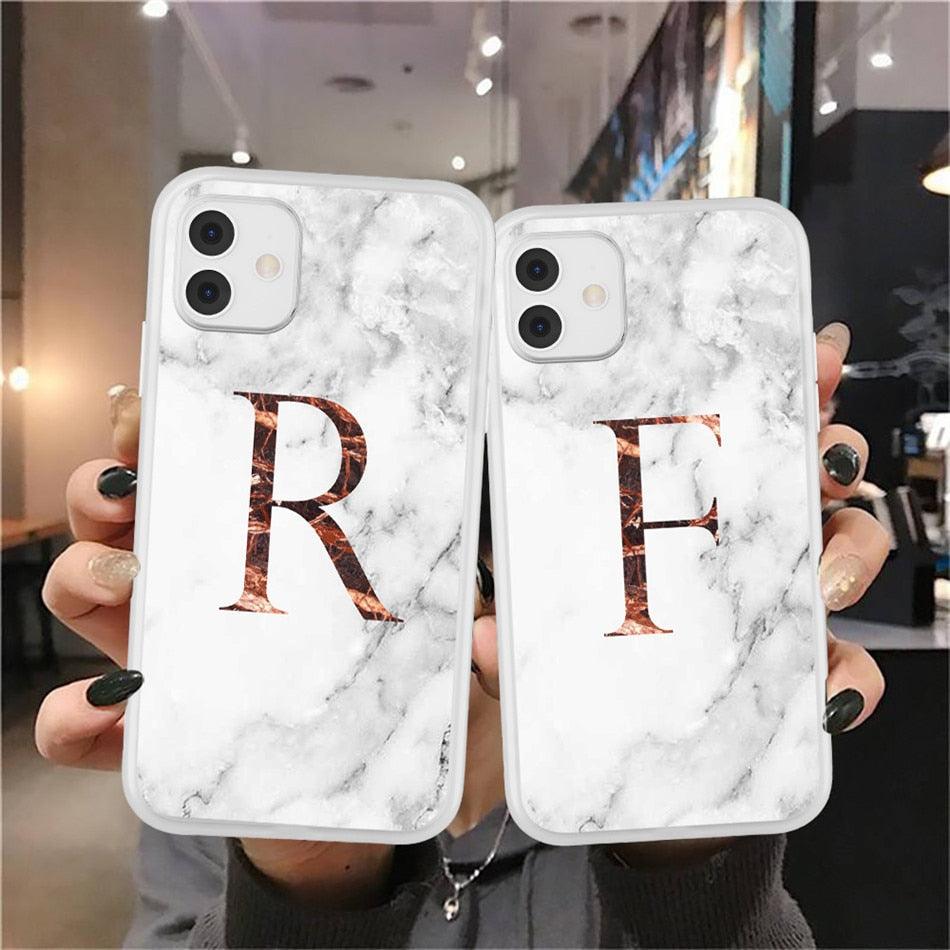 White A-Z Marble Texture Phone Cover For Iphone 12 Mini Soft Silicone Back Case Solid Name Phone Case Luxury Screen Camera Protection Shockproof Soft Cover Stevvex