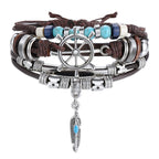 BOHO Tibet Stone Feather Multilayer Leather Bracelet Eye Fish Charms Beads Bracelets For Men Vintage Punk Wrap Wristband Cool Jewelry - SJB-DIAMOND ELITES