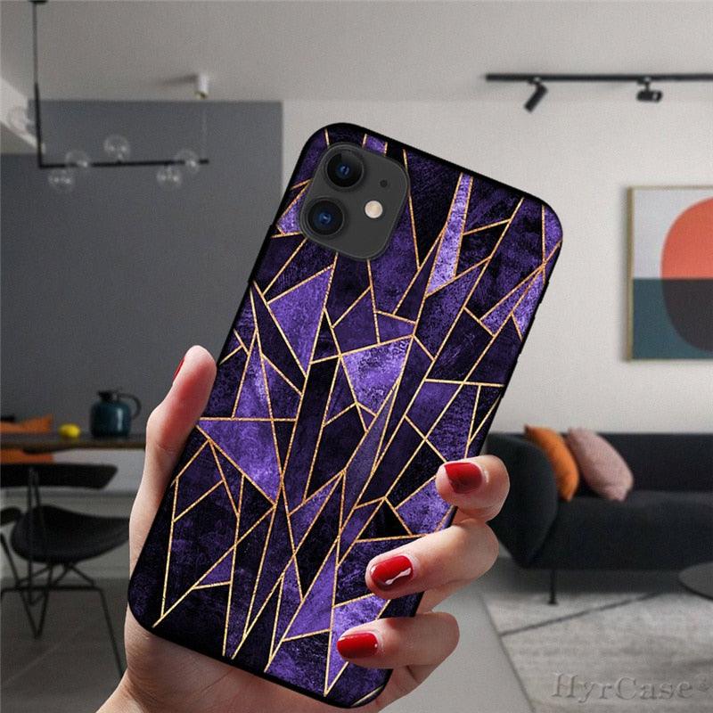Unique Abstract Ultra Thin Sparkle Soft Silicone Case For iPhone XS Max 8 7 Plus X XR 6 6S 5S Mini Black Phone Case Marble Geometric Art Soft Silicone Cover Stevvex