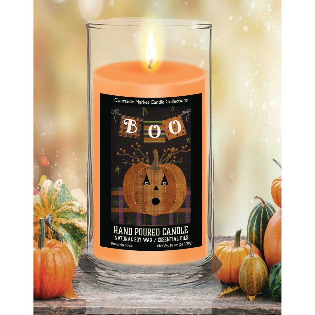 TD Courtside Market Boo Pumpkin Scented Candle Halloween Collection Glass Votive with Boo Design Lootquake LLC