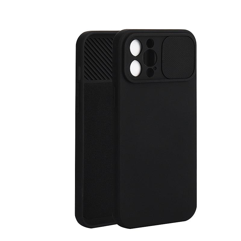 Sliding Lens Protective Silicone Case For iPhone 11 Pro Max Mini 12 Pro 13 Push Cover iphone Slide Camera Cover Case with Camera Lens Protector Cover Silicone Bumper Slim Phone Cover Compatible with iPhone Stevvex