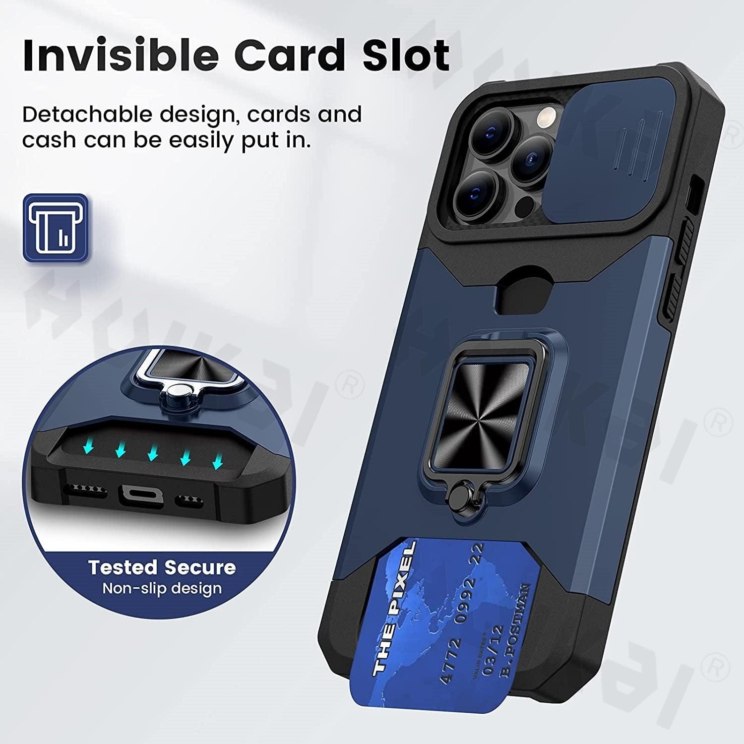 Slide Camera Cover Kickstand Card Wallet Case for iPhone11 X XS 8  Shockproof Protective Phone Case  Wallet Case for iPhone With Sliding Camera Case With Kickstand Magnetic Adjustable Ring Holder Stevvex