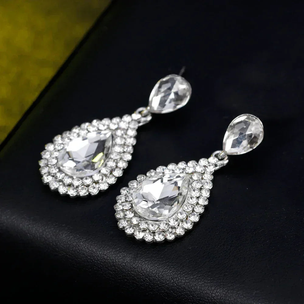 TREAZY Fashion Crystal Wedding Drop Earrings for Women Silver Color Bridal Dangle Earrings Brides Gifts Birthday Party Jewelry