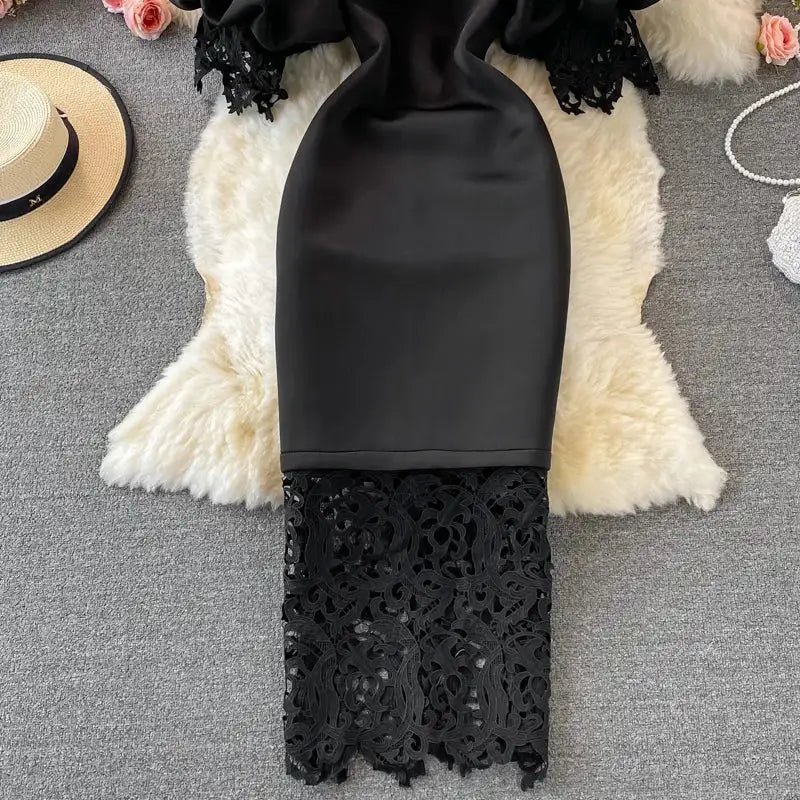 Sexy Hollow Out Lace Bodycon Long Dress Women Elegant Red/Pink/White Off Shoulder Patchwork Maxi Party Vestidos 2021 Autumn New