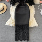 Sexy Hollow Out Lace Bodycon Long Dress Women Elegant Red/Pink/White Off Shoulder Patchwork Maxi Party Vestidos 2021 Autumn New