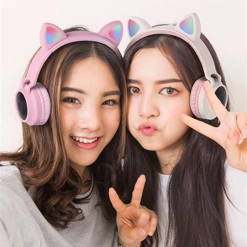STEVVEX New Luxury Interesting LED Cat Ear Noise Cancelling Headphones Bluetooth 5.0  For Young People and  Kids Headset Support TF Card 3.5mm Plug With Mic - SJB-DIAMOND ELITES