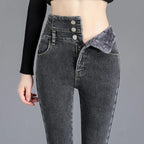 Thermal Winter Thick Fleece High-waist Warm Skinny Jeans Thick Women Stretch Button Pencil Pants Mom Casual Velvet Jeans Lootquake LLC