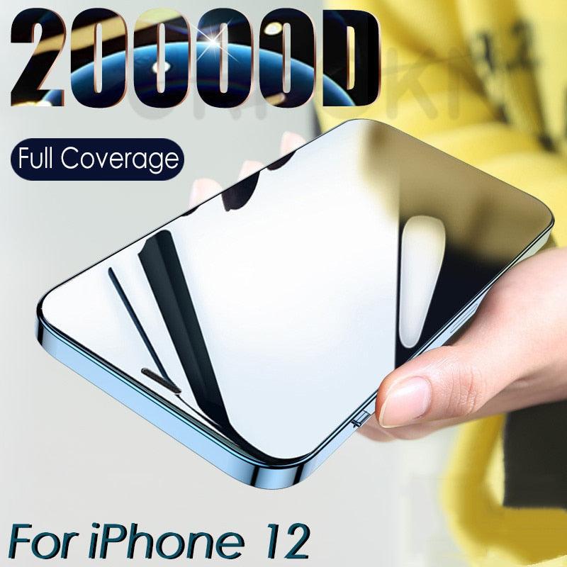 20000D Curved Full Cover Glass On For iPhone 12 Mini 11 12 Pro X XR XS Max SE 6 6S 7 8 Plus Tempered Glass Film Screen Protector Tempered Glass Protective Film HD Clear Screen Glass For iPhone Stevvex