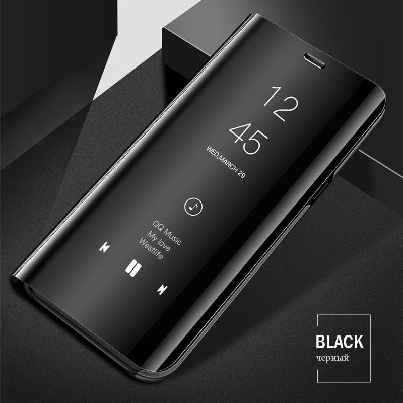 Smart Flip Phone Case For iPhone X XR XS 5 5S SE 7 8 6 6S Plus 11 12 13 Mini Pro Max 2020 Mirror Window Standing Holder Cover  Mirror Screen Smart Plating Case 360 Full Body Ultra Thin Intelligent Protective Case Stevvex