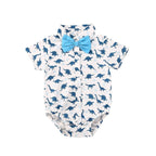 Newborn Boys Bodysuits Bow Short Sleeve Print Single Breasted Jumpsuits Shirt For Baby With Elegant Bow
