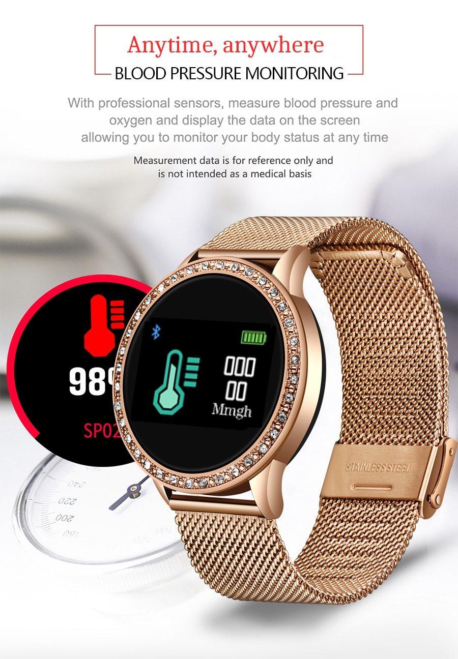 Luxury Ladies Smart Watch For Women With  Blood Pressure Heart Rate Monitor Fitness tracker And Sport Smart Band Alarm Clock Reminder Smartwatch - SJB-DIAMOND ELITES