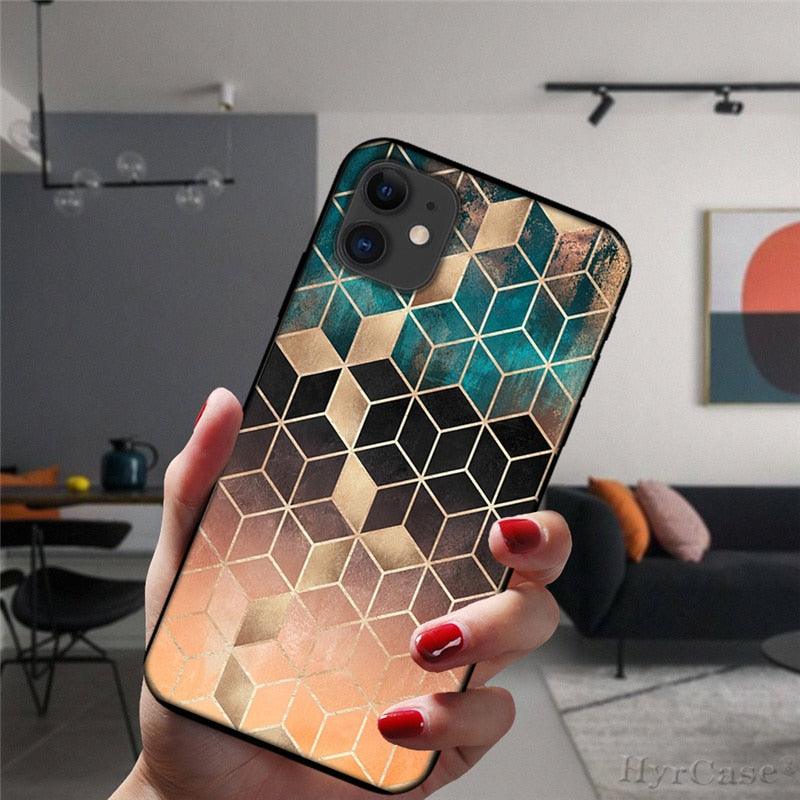 Unique Abstract Ultra Thin Sparkle Soft Silicone Case For iPhone XS Max 8 7 Plus X XR 6 6S 5S Mini Black Phone Case Marble Geometric Art Soft Silicone Cover Stevvex