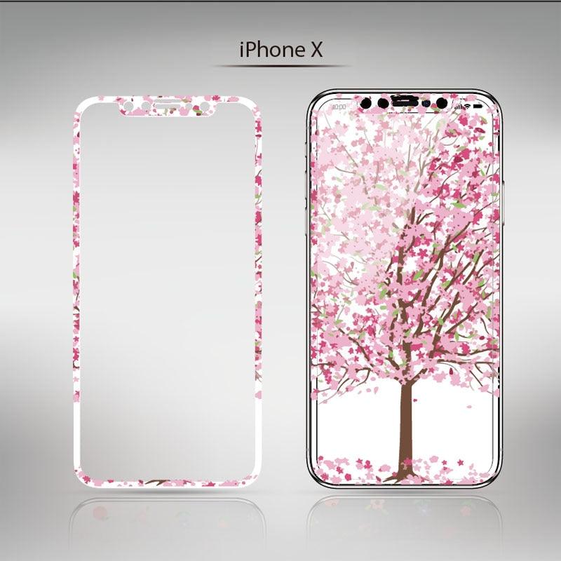 Flowers Cartoon Screen Protector For iPhone 13 12 11 Pro Max Soft Edge Tempered Glass on For iPhone XS MAX XR 7 8 PLUS Lovely Easy Installation Frame 9H Hardness Full Coverage Bubble Free Cute Lovely Cherry Blossom Design Glass For iPhone Stevvex