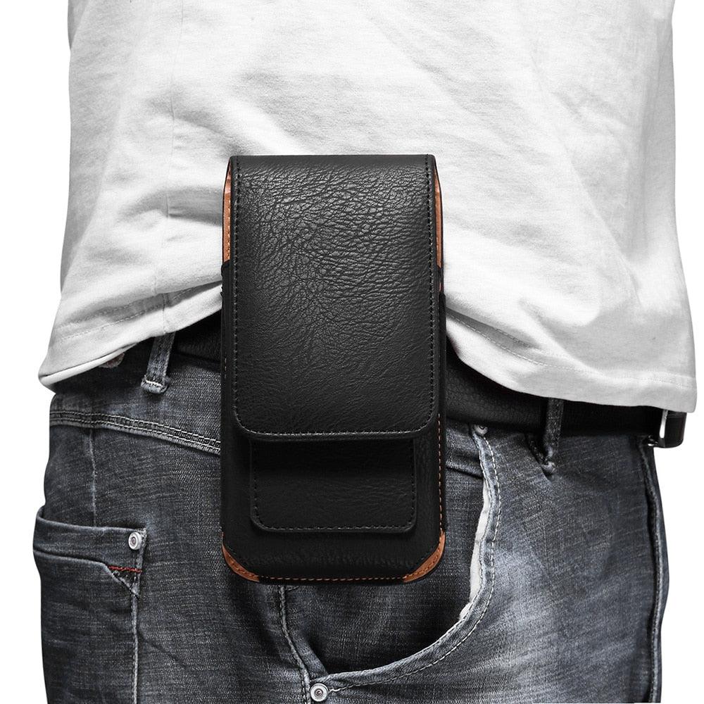 Universal Leather Case for iPhone Mens PU Leather Vertical Case with Belt Clip for iPhone Waist Pack Belt Clip Bag for 3.5-6.3" Mobile Phone Pouch Phone Cover Stevvex