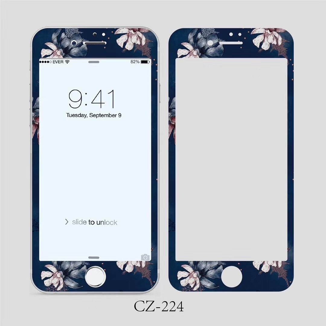 3D Curved Edge Tempered Glass for iPhone 6 6s 7 8 Plus Fashion Flowers Pattern Screen Protector Protective Film Tempered Glass Screen Protector Designed for iPhone Stevvex