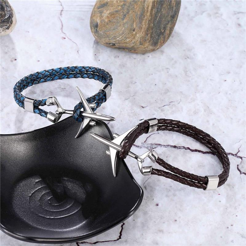 Modern Stainless Steel Airplane Anchor Luxury Bracelets For Men And Women Genuine Multi-Layer Leather Elegant Bracelet Freestyle Home Jewelry - SJB-DIAMOND ELITES