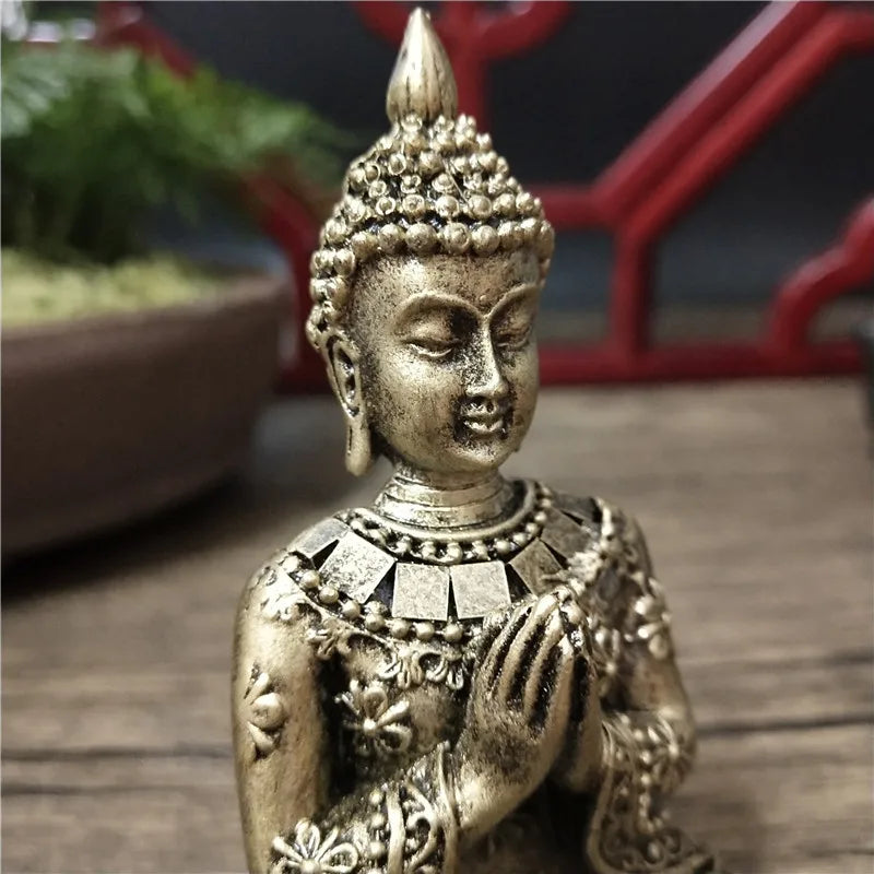 Thailand Buddha Statues Home Decoration Bronze Color Resin Crafts Meditation Buddha Sculpture Feng Shui Figurines Ornaments Lootquake LLC