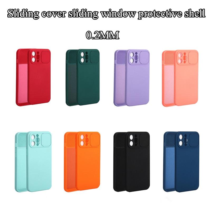 Sliding Lens Protective Silicone Case For iPhone 11 Pro Max Mini 12 Pro 13 Push Cover iphone Slide Camera Cover Case with Camera Lens Protector Cover Silicone Bumper Slim Phone Cover Compatible with iPhone Stevvex
