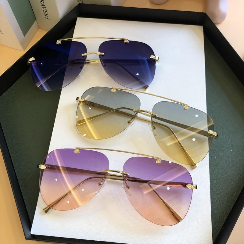 Metal Rimless Sunglasses for Men and Woman  Mirror Fashion  Trendy Pilot  Sun Glasses UV Protector Gradient Eyewear - SJB-DIAMOND ELITES