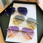 Metal Rimless Sunglasses for Men and Woman  Mirror Fashion  Trendy Pilot  Sun Glasses UV Protector Gradient Eyewear - SJB-DIAMOND ELITES