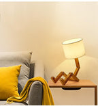 New Modern Luxury and Retro STEVVEX Wood Robot Shape Folding Table Lamp Creative European Fashion Bedroom Study Bedroom Bedside Linen Lamp Shade Table Lamp - SJB-DIAMOND ELITES