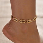 Gold Metal Shell Coconut Tree Female Anklets Barefoot Sandals Foot Summer Double Layers  Foot  Bracelets Leg Jewelry - SJB-DIAMOND ELITES