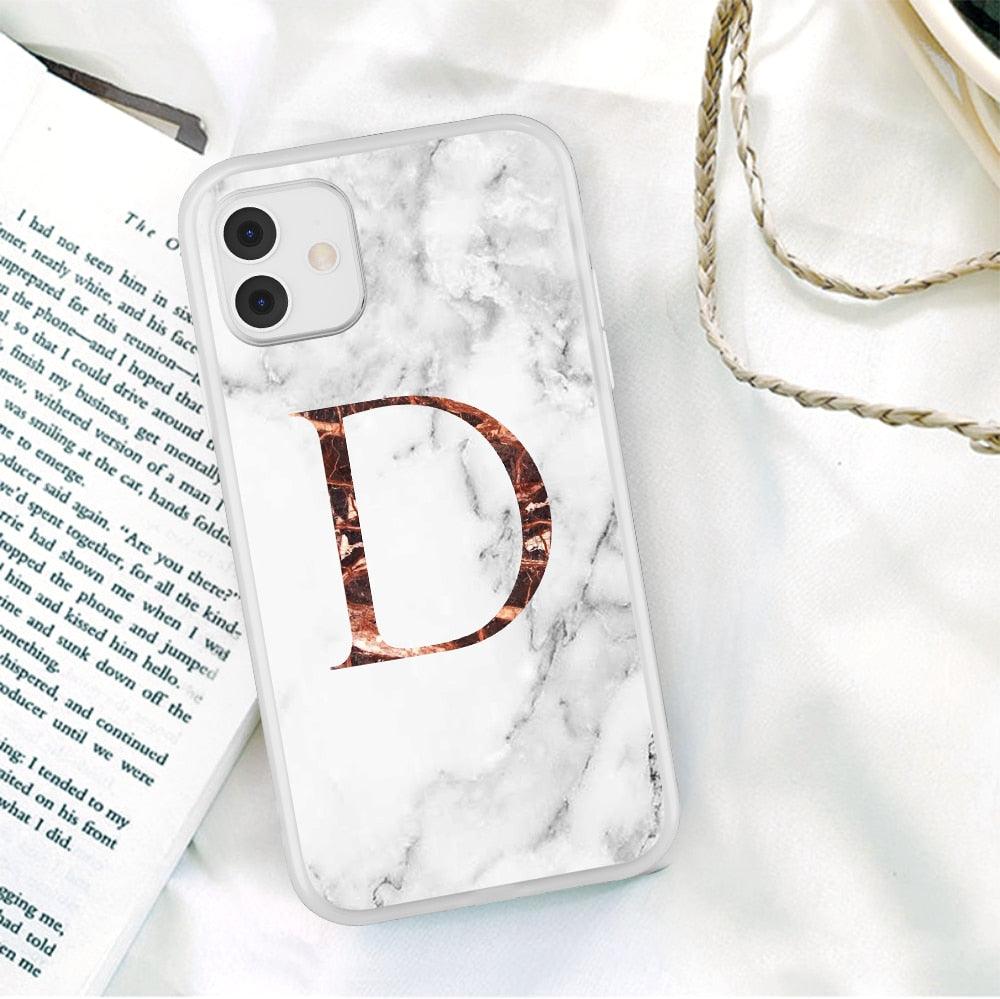 White A-Z Marble Texture Phone Cover For Iphone 12 Mini Soft Silicone Back Case Solid Name Phone Case Luxury Screen Camera Protection Shockproof Soft Cover Stevvex